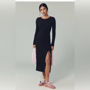 Daily Practice by Anthropologie Black Ribbed Long-Sleeve Midi Dress XL NWT A2121
